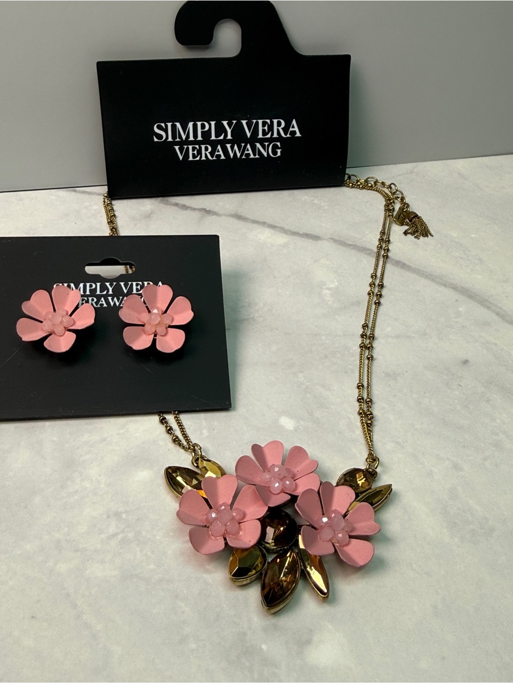 Simply Vera Vera Wang Pink Floral Necklace & Earrings Set